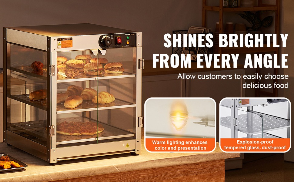 Glass Countertop Heated Display Case for Pastries and Snacks